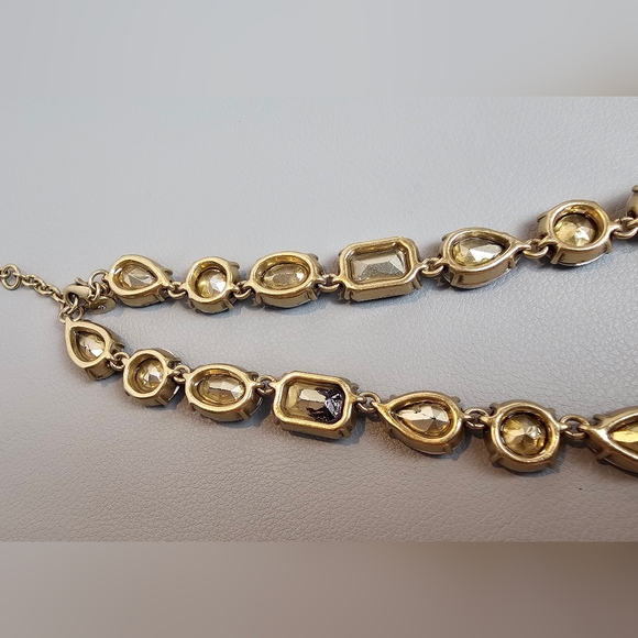 [J. Crew] Blue Crystal Multi Shaped Riviere Gold Toned Statement Necklace - Picture 7 of 16